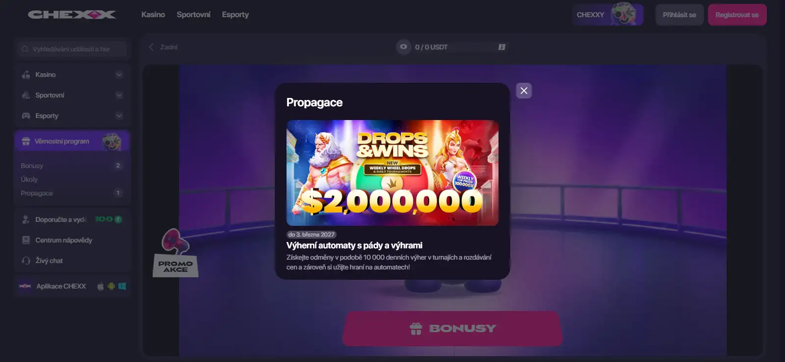 Uvítací balíček CHEXX se třemi úrovněmi vkladového bonusu